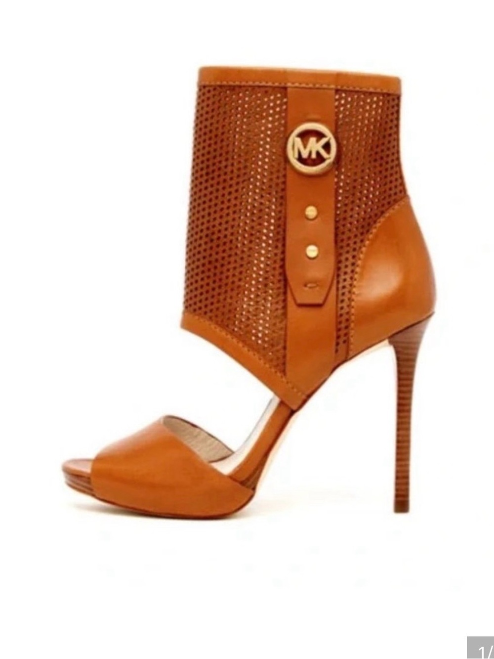 Michael Kors Daria Tan Perforated Leather Stiletto Ankle Sandal